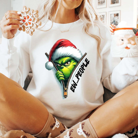 Grinch Hiding in Zipper Shirt - 'Ew... People' Graphic Tee, Sweatshirt, or Hoodie