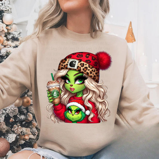 Blonde Grinch Coffee Lover Shirt, Funny Holiday T-Shirt, Sweatshirt, Hoodie - Sarcastic Christmas Apparel for Coffee Fans