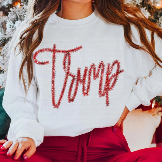 Trump Red Tinsel Graphic T-Shirt, Sweatshirt, or Hoodie | Festive Patriotic Apparel
