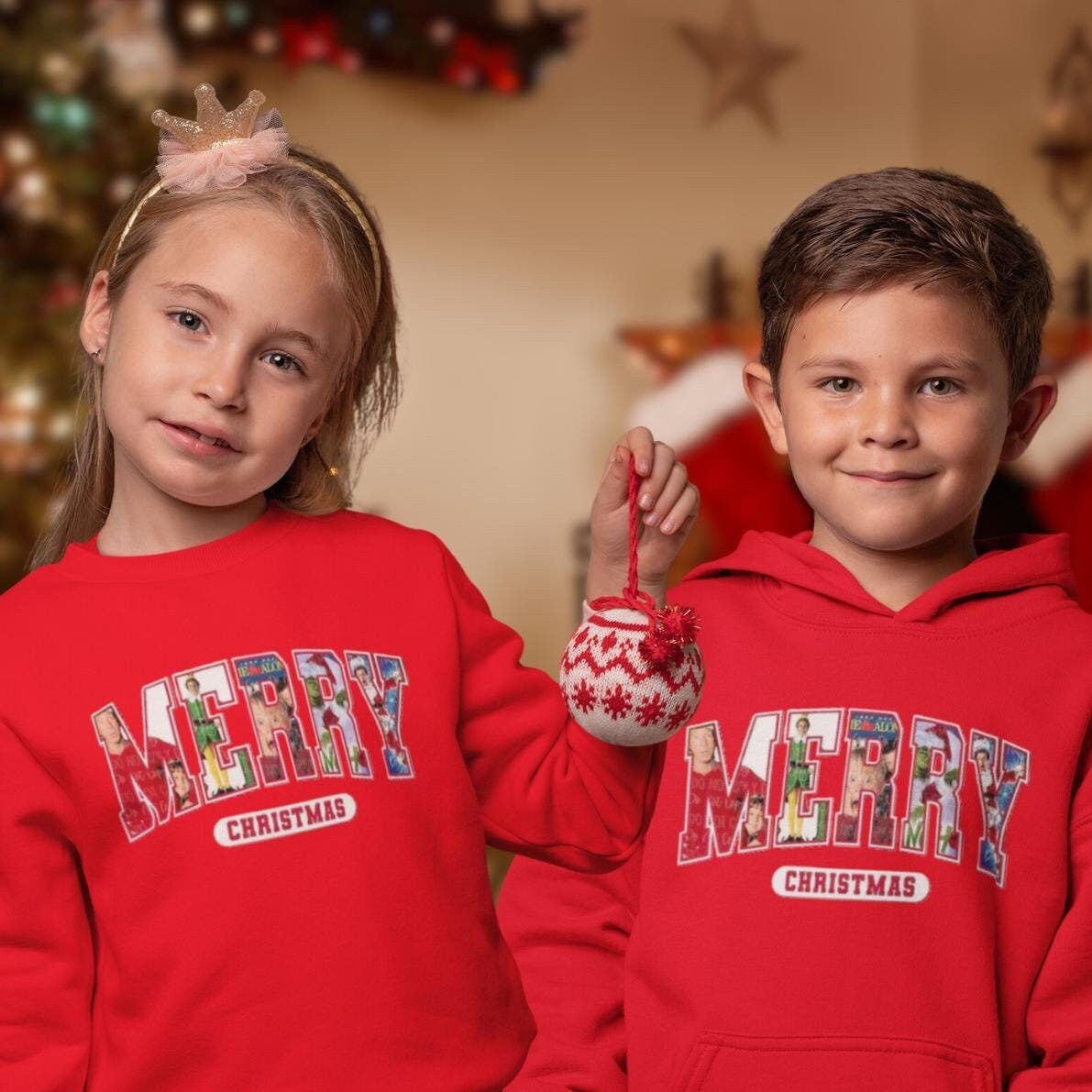 Kids Unisex 90s Christmas Movie Shirt – "Merry Christmas" Graphic Tee, Hoodie, or Sweatshirt with Elf, Home Alone, Grinch & More