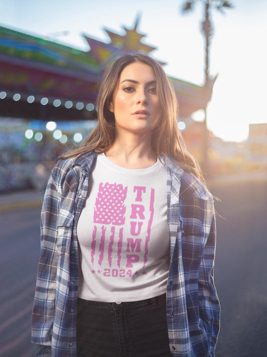 Trump 2024 Pink Flag Graphic Shirt – Bold Pink Flag Design, T-shirt, Sweatshirt, Hoodie