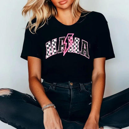 MAMA Shirt with Lightning Bolt | Trendy Pink Outline Mama T-Shirt, Sweatshirt, Hoodie | Bold Graphic Mom Apparel