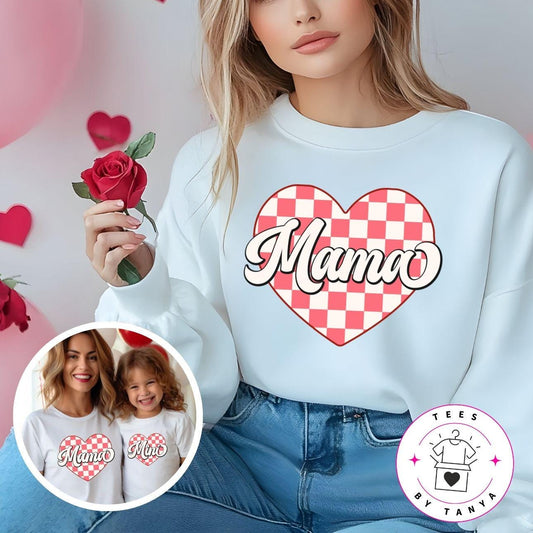 Adult Matching Mama & Mini Checkered Heart Valentine's Shirt