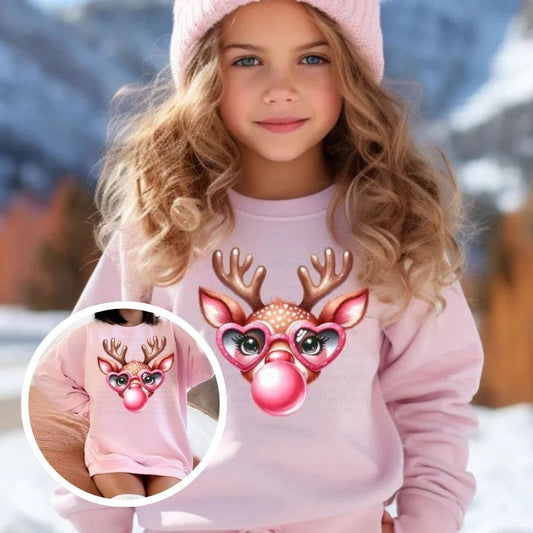 Youth Reindeer Bubble Gum Matching Shirt