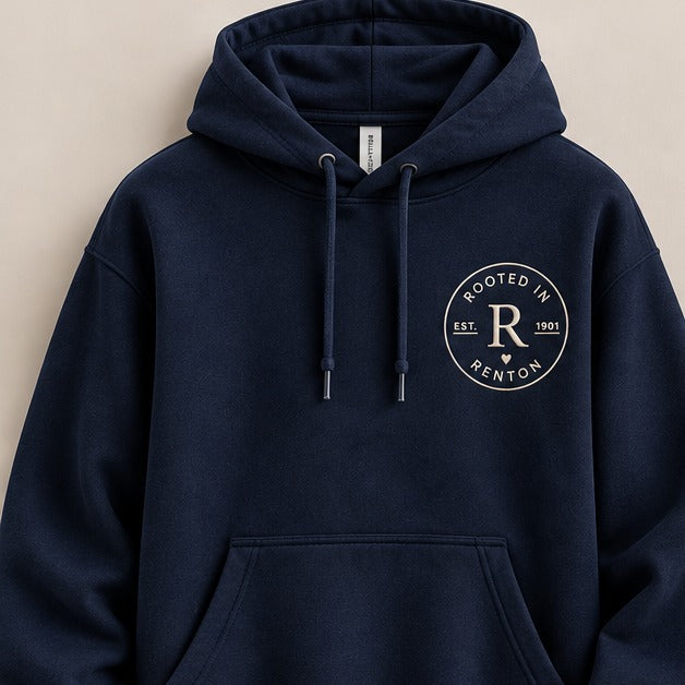 Navy Rooted in Renton hoodie