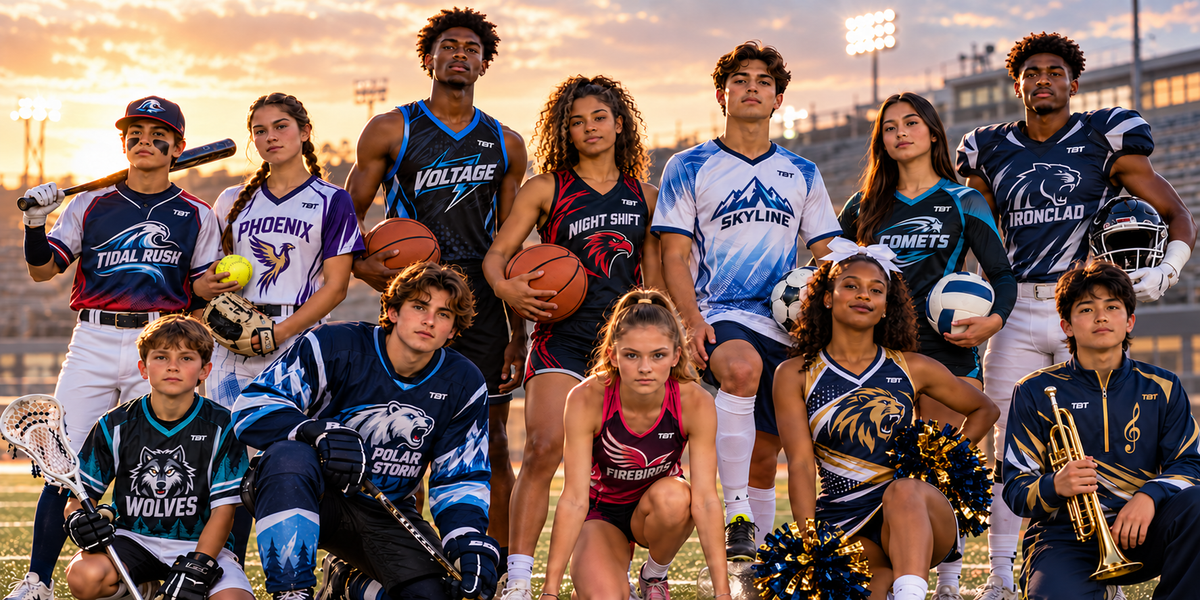 Student athletes from many sports in custom TBT Athletics uniforms